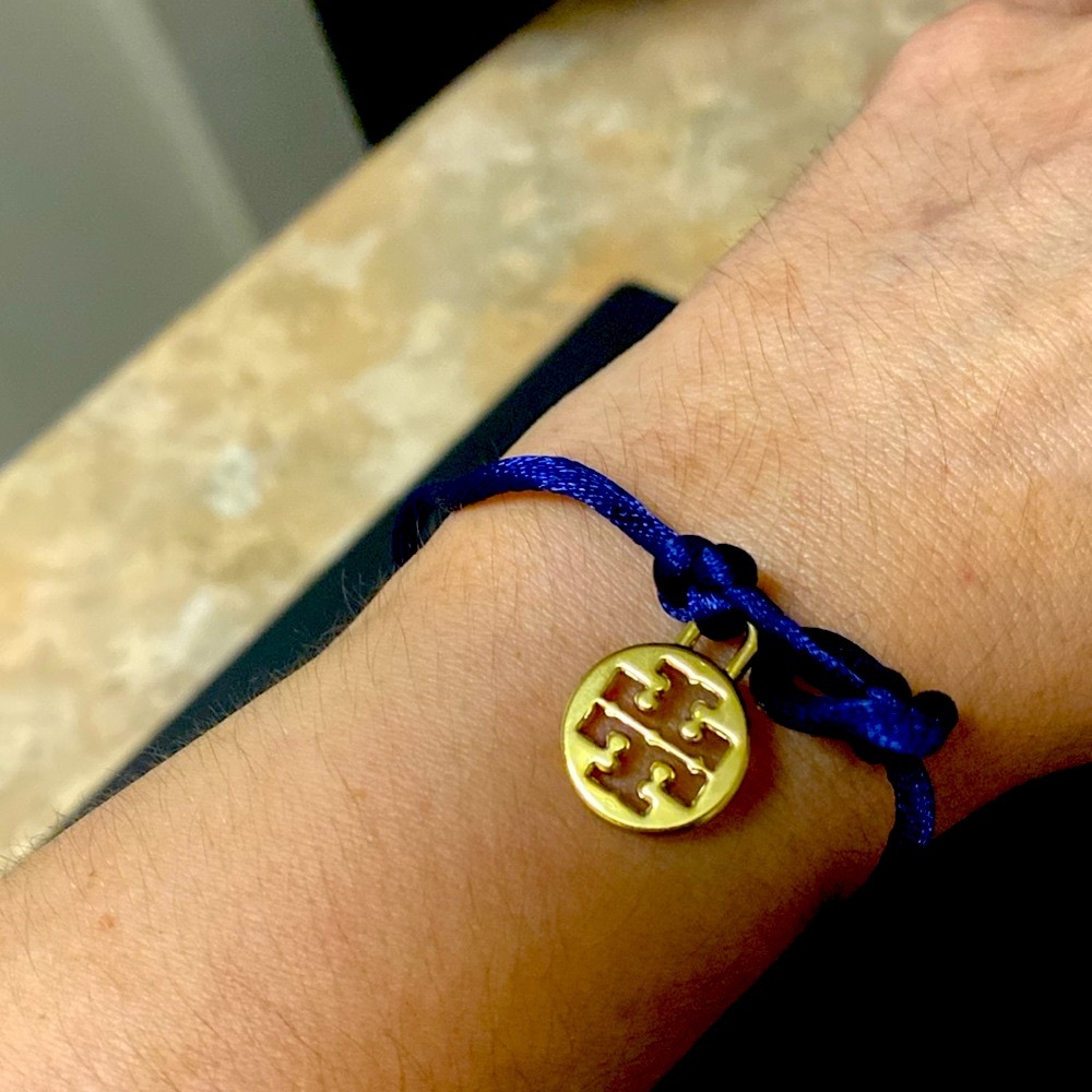 TORY BURCH CHARM LOGO Charm on Blue Cord Bracelet